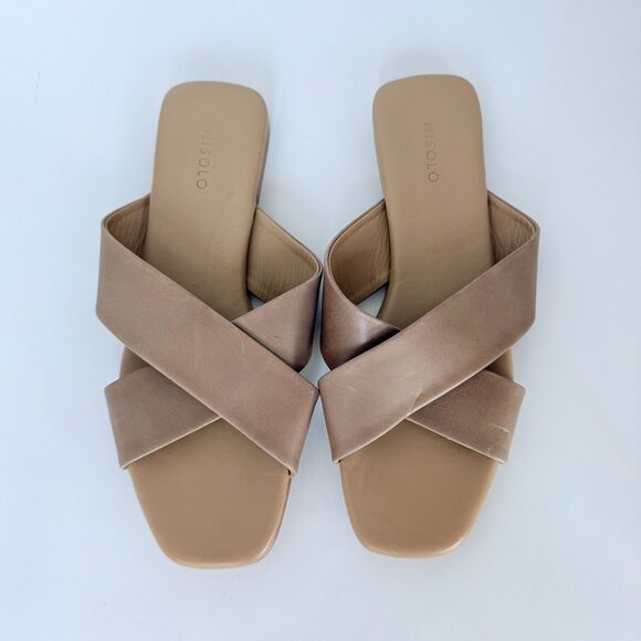 EUC WORN ONCE Nisolo Catalina Slide Cross Strap Sandal in Almond Tan Size 8.5 - Picture 11 of 16